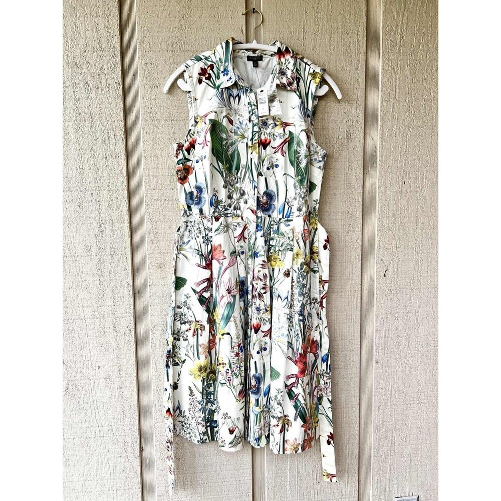 Talbots Petites Women's Floral Print Sleeveless Size 8P  Dress White Multi Color